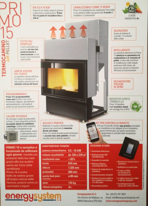 TERMOCAMINO AIR PELLET ENERGY SYSTEM PRIMO 15 - immagine 2
