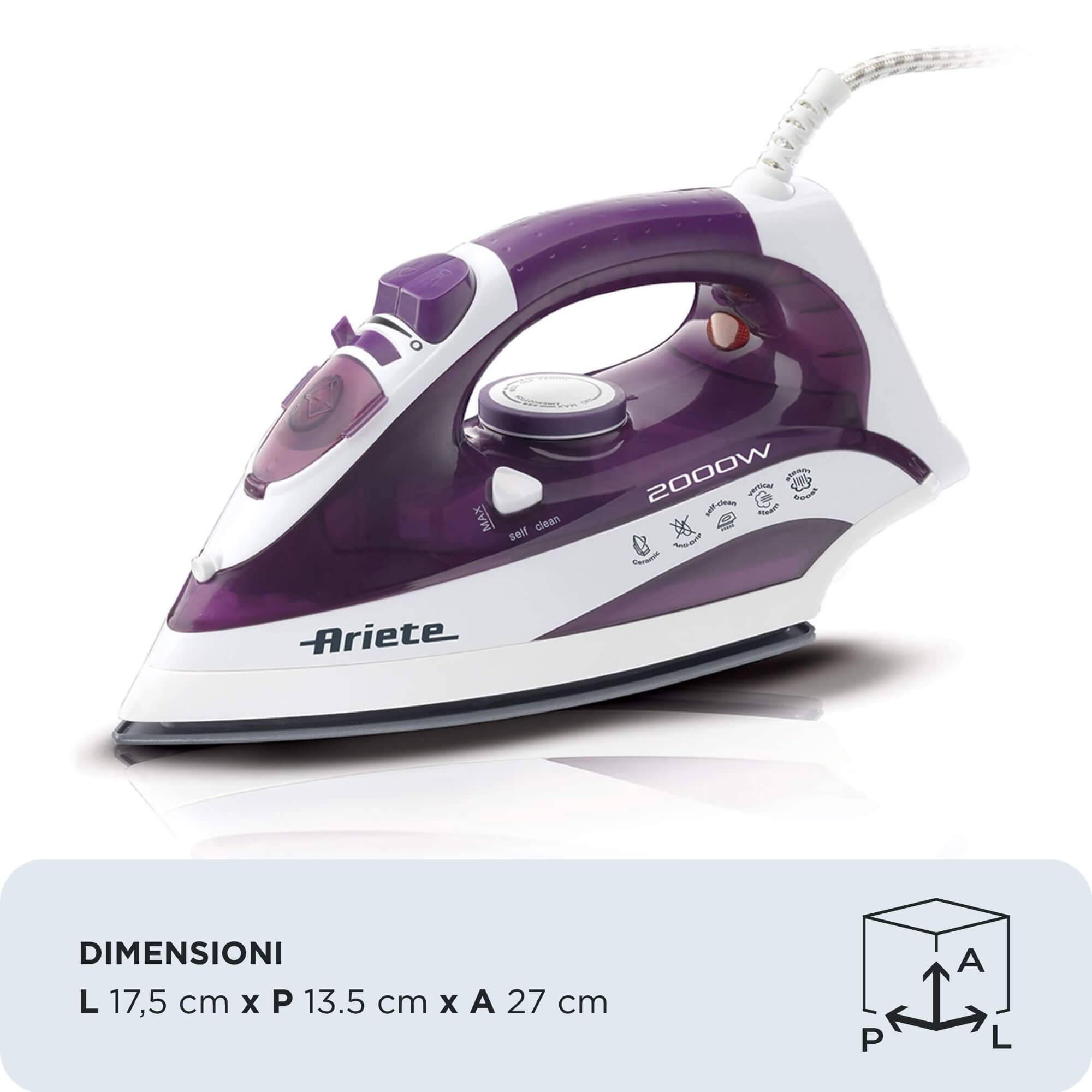 ARIETE FERRO DA STIRO A VAPORE 2000W COD. 6235/00 - immagine 3