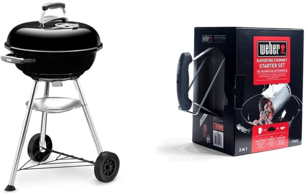 Barbecue a carbone Weber Compact Kettle 47 cm + Kit Ciminiera di Accensione