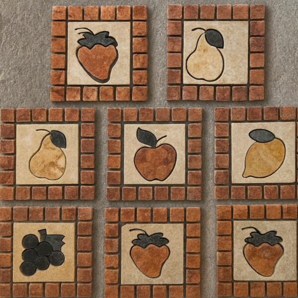 INSERTO IDROGETTO MARMO FRUTTA ASSORTITA 10X10 BORDO ROSSO - immagine 2