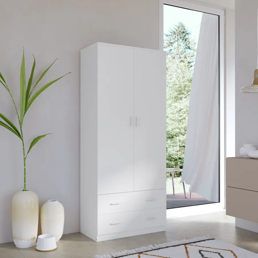 ARMADIO 2 ANTE + 2 CASSETTI 80X52X190H BIANCO ALPE MK-SPACE-80-BA