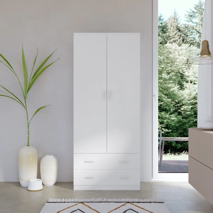 ARMADIO 2 ANTE + 2 CASSETTI 80X52X190H BIANCO ALPE MK-SPACE-80-BA - immagine 2