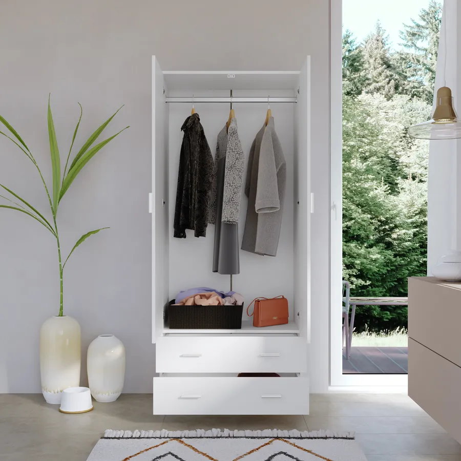 ARMADIO 2 ANTE + 2 CASSETTI 80X52X190H BIANCO ALPE MK-SPACE-80-BA - immagine 3