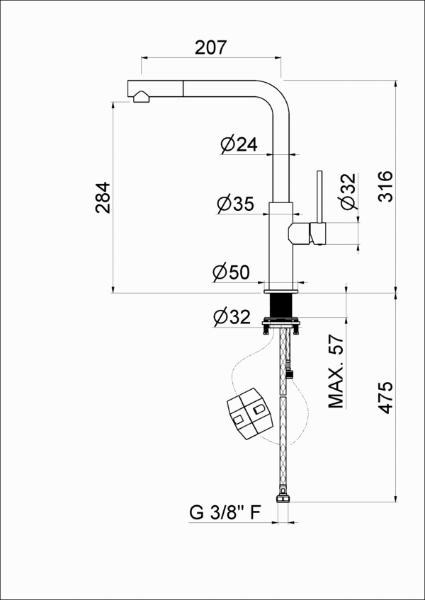 MISCELATORE CUCINA CANNA A "L"ESTRAIBILE ACCIAIO NERO V31025.AC.202 - immagine 2
