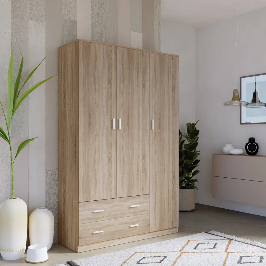 ARMADIO 3 ANTE + 2 CASSETTI 120X52X190H ROVERE N. MK-SPACE120-RN