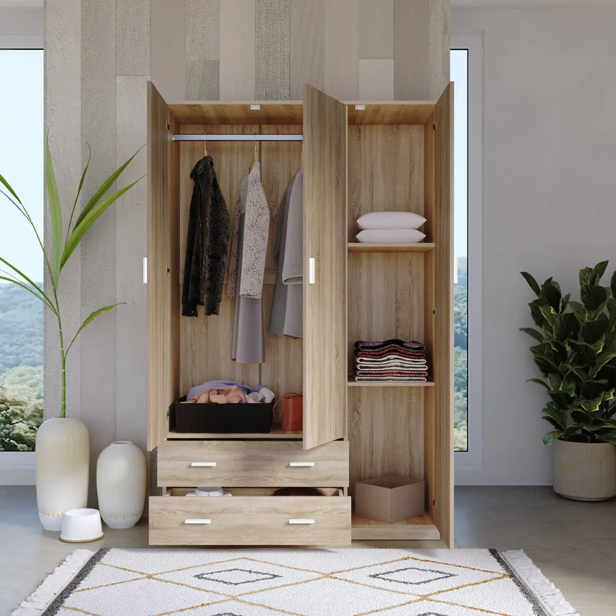 ARMADIO 3 ANTE + 2 CASSETTI 120X52X190H ROVERE N. MK-SPACE120-RN - immagine 3