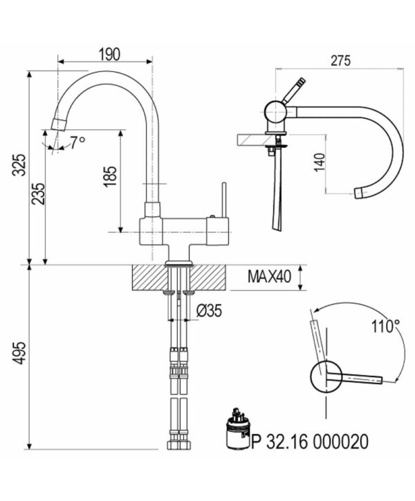 MISCELATORE MONOCOMANDO LAVELLO CUCINA SOTTOFINESTRA ARMANDO VICARIO CROMO 400233 - immagine 3