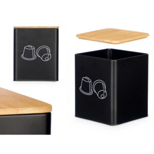 BARATTOLO QUADRATO TAPPO BAMBU PORTACIALDE/CAPS NERO