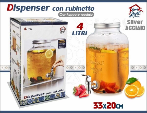 DISPENSER VETRO 4LT CON RUBINETTO ART.000015