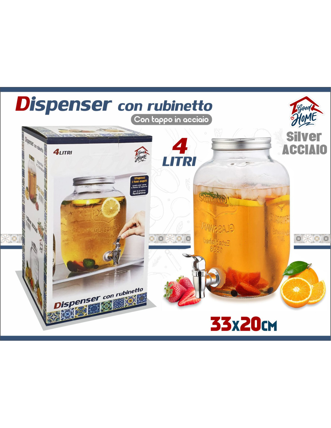 DISPENSER IN VETRO 4LT RUBINETTO SILVER ART.000015 - immagine 2