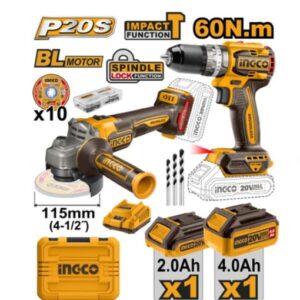 KIT TRAPANO+SMERIGLIATRICE+2BATTERIE+CARICA 20V+ACCESSORI CKLI20273E