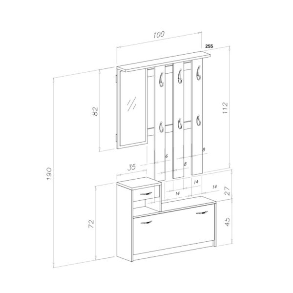 MOBILE INGRESSO RUDOLF  CON SCARPIERA COLORE  BETON E BIANCO - immagine 2