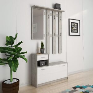 MOBILE INGRESSO RUDOLF  CON SCARPIERA COLORE  BETON E BIANCO