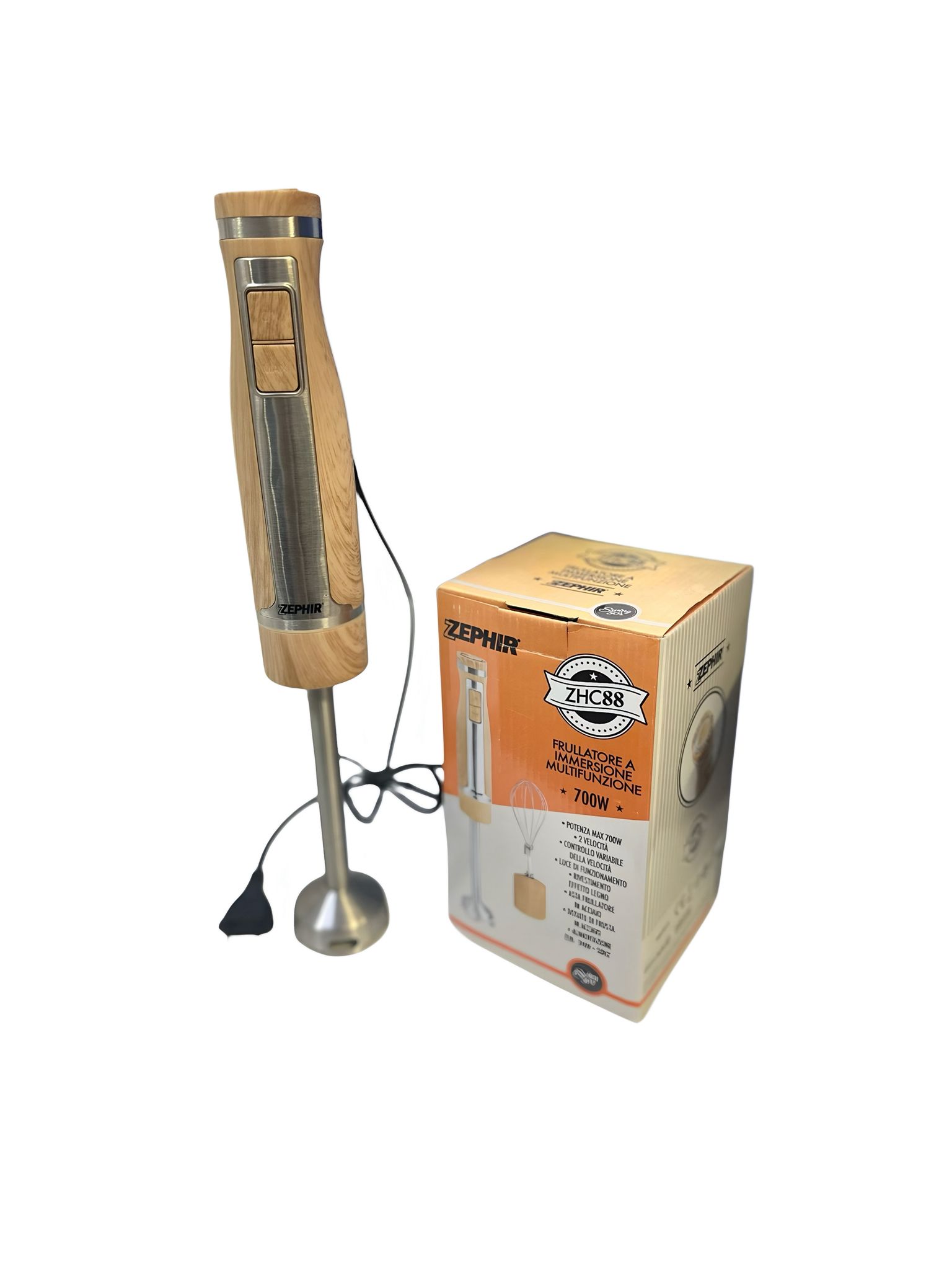 ZEPHIR ZHC88 FRULLATORE AD IMMERSIONE 700W EFFETTO LEGNO,LAME INOX