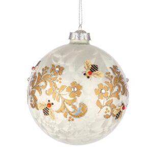 BIZZOTTO SFERA NATALE VETRO HONEYBEE BIANCO FASCIA