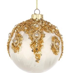 BIZZOTTO SFERA NATALE VETRO MELISSA BIANCO-ORO D80 ART.0937751