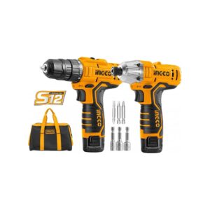 INGCO SET TRAPANO+AVVITATORE A IMPULSI 12V 2 BATTERIE +CAR. CKLI1201