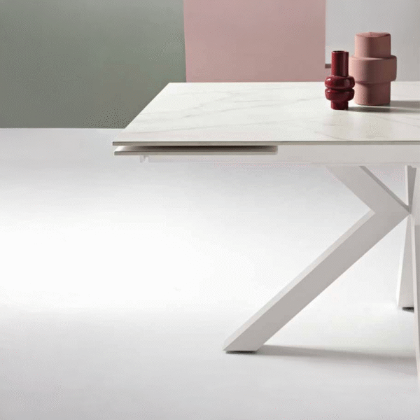 TAVOLO SKY BIANCO OPACO EFFETTO MARMO GRIGIO - immagine 2