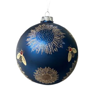 BIZZOTTO SFERA NATALE VETRO HONEYBEE BLU PIENO D100 ART.0937608