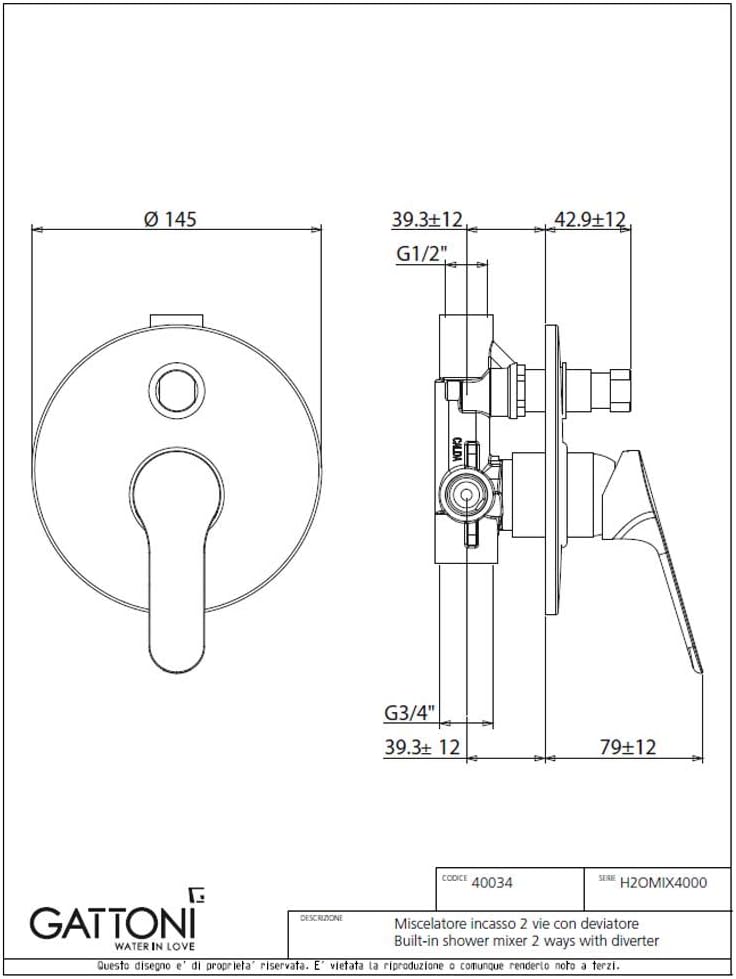GATTONI H2OMIX4000 MISC INCASS VASCA/DOCCIA C/DEV CROMO 4003440C0.CH - immagine 2