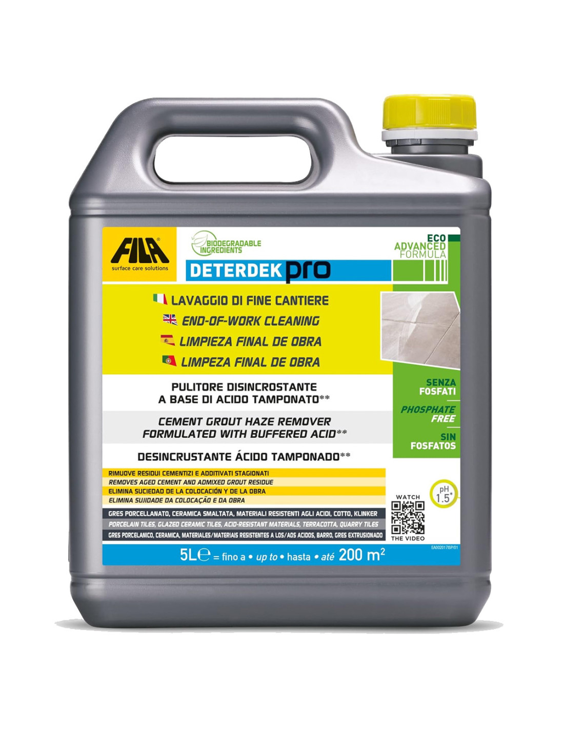 FILA DETERDEK PRO DETERGENTE DISINCROSTANTE ACIDO LT 5 COD.600005ISP