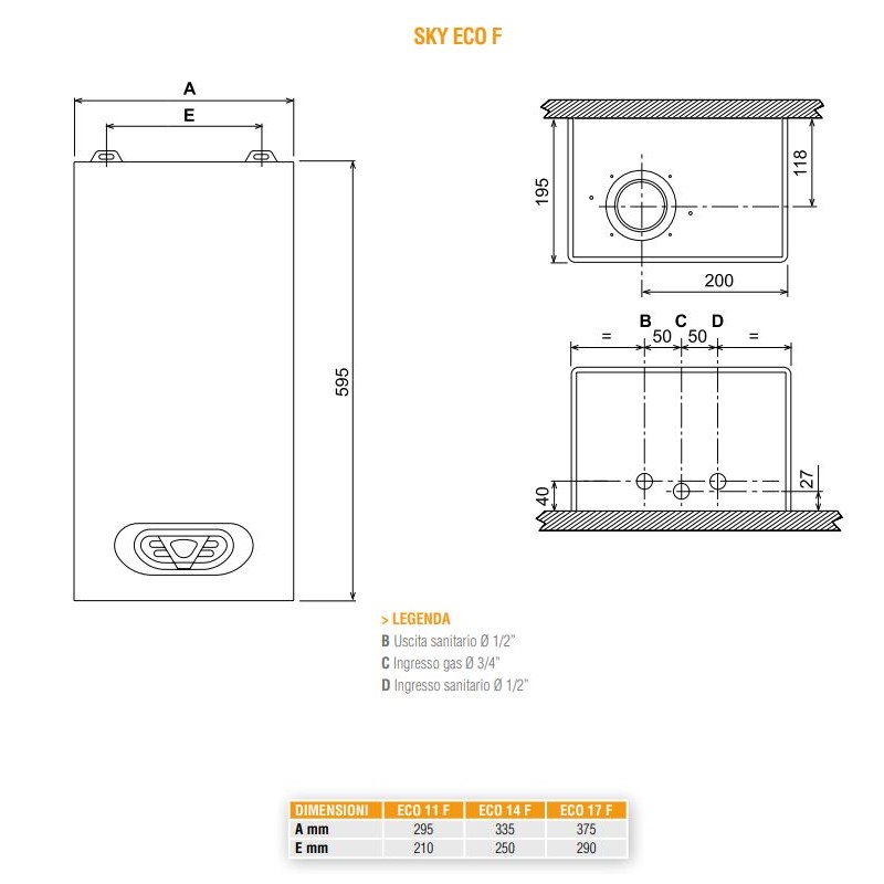 FERROLI SCALDINO A GAS SKY LT 11 CAMERA STAGNA METANO 0AF94IAA - immagine 2