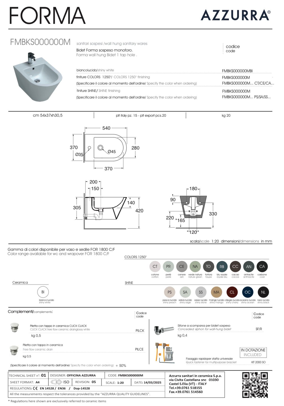 AZZURRA BIDET FORMA SOSPESO BIANCO - immagine 2