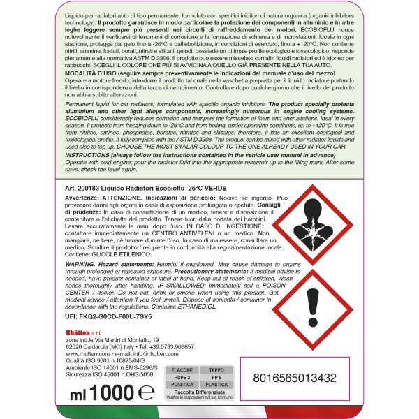 RHUTTEN LIQUIDO RADIATORE VERDE -26°C 1LT - immagine 2