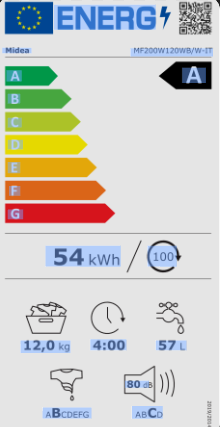 MIDEA LAVATRICE 12 KG 1400GIRI MF200W120WB/W-I - immagine 2