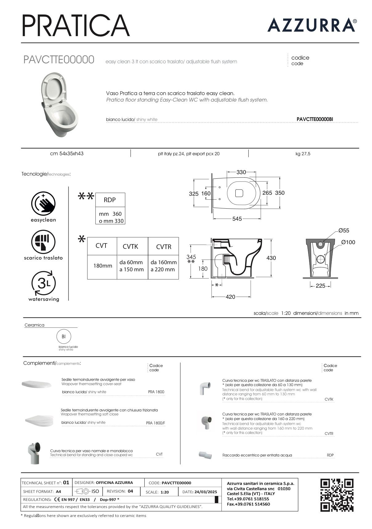 AZZURRA VASO PRATICA EASY CLEAN TRANSLATO BIANCO+ CURVA - immagine 3