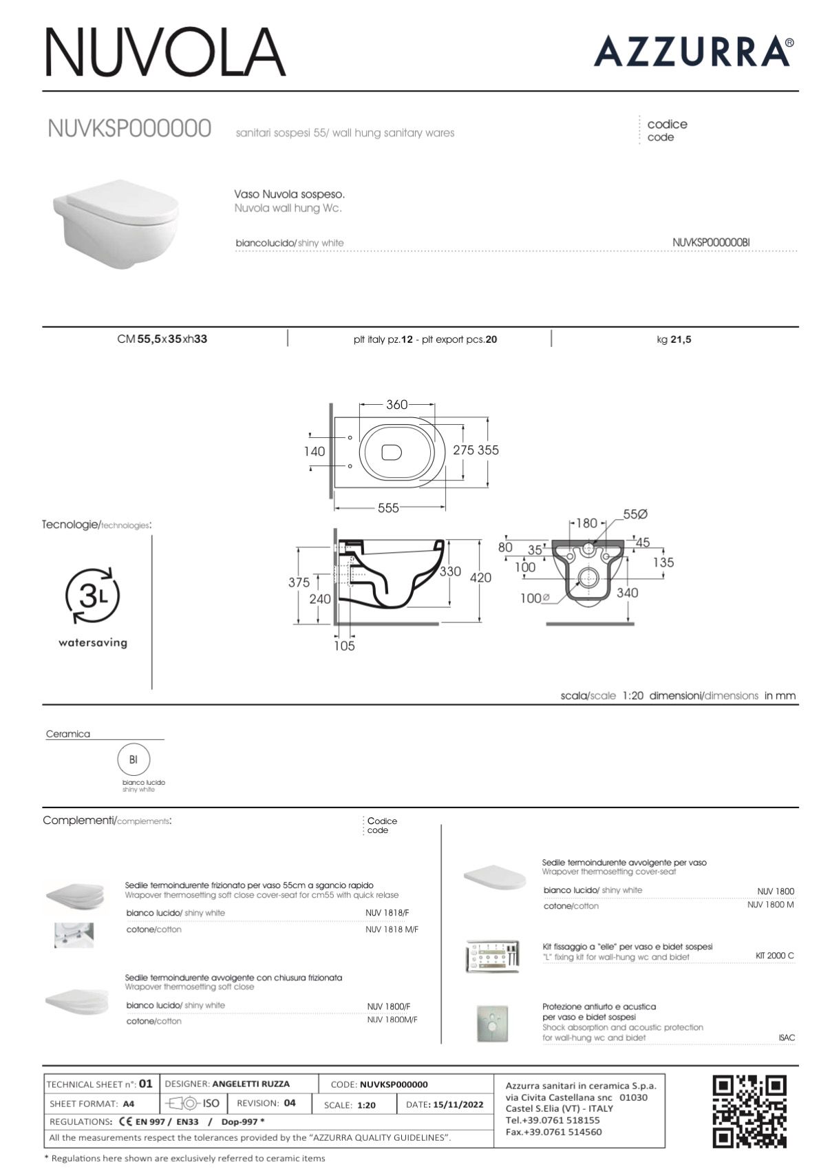 AZZURRA VASO NUVOLA SOSPESO BIANCO COMPLETO DI FISSAGGIO - immagine 3