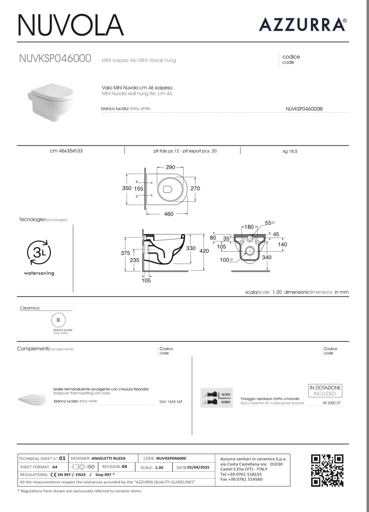 AZZURRA VASO MINI NUVOLA SOSPESO BIANCO COMPLETO - immagine 2