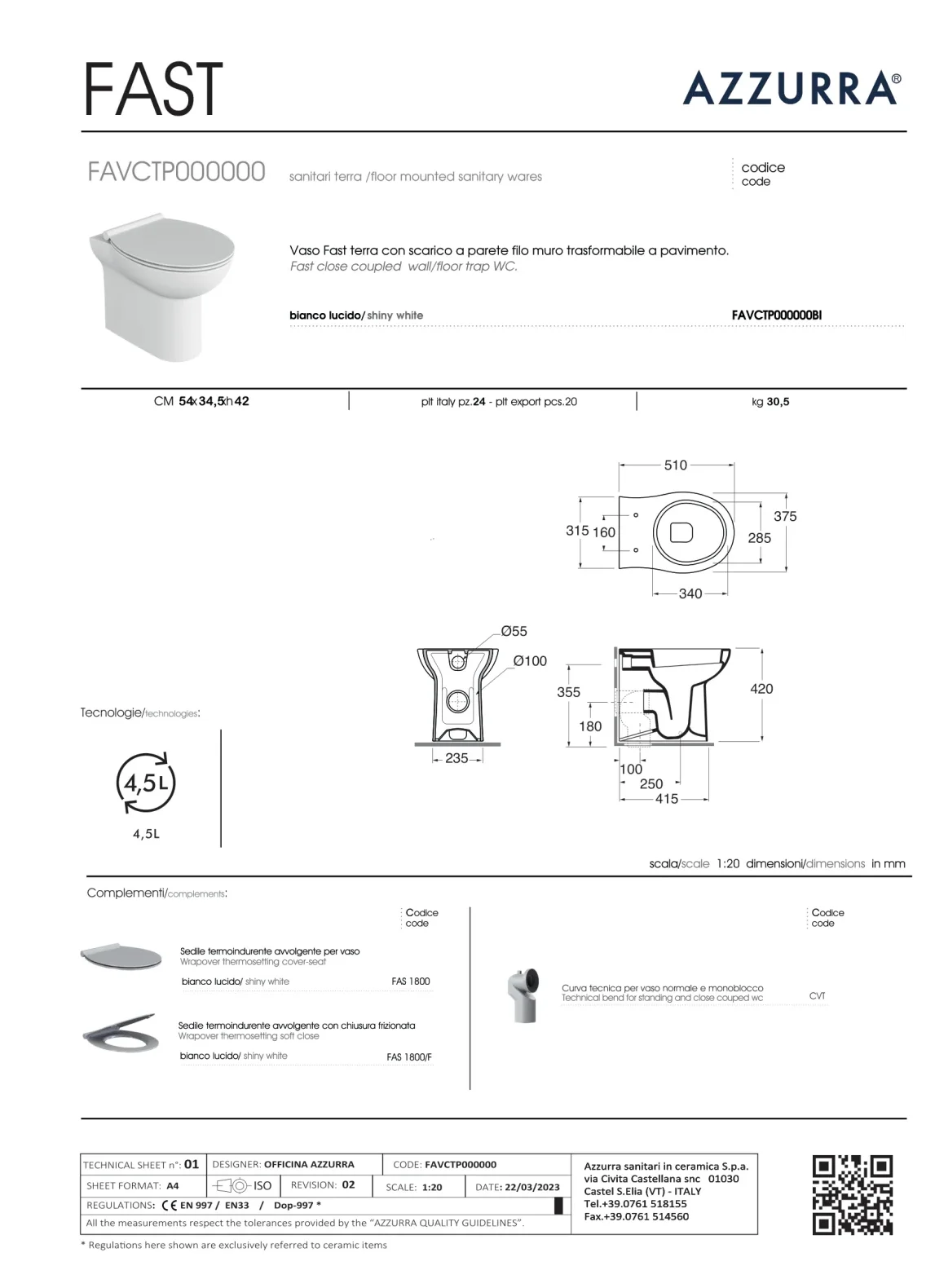 AZZURRA VASO FAST TERRA S/P BIANCO - immagine 2
