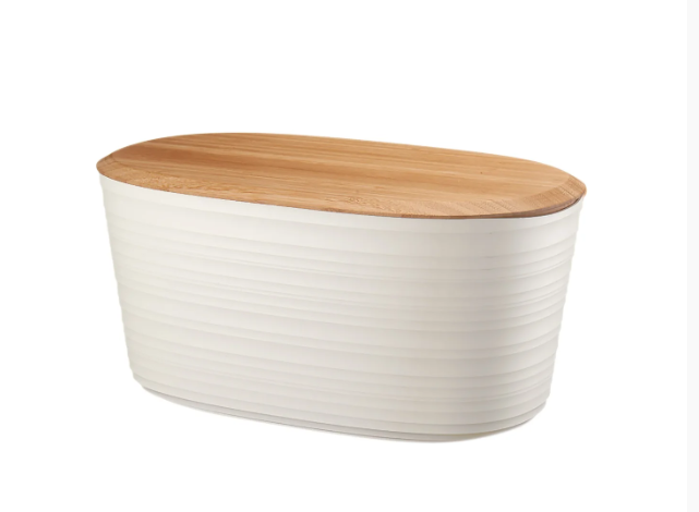 GUZZINI CASSETTA PANE CON COPERCHIO BIANCO LATTE TAGLIERE IN BAMBU' TIERRA