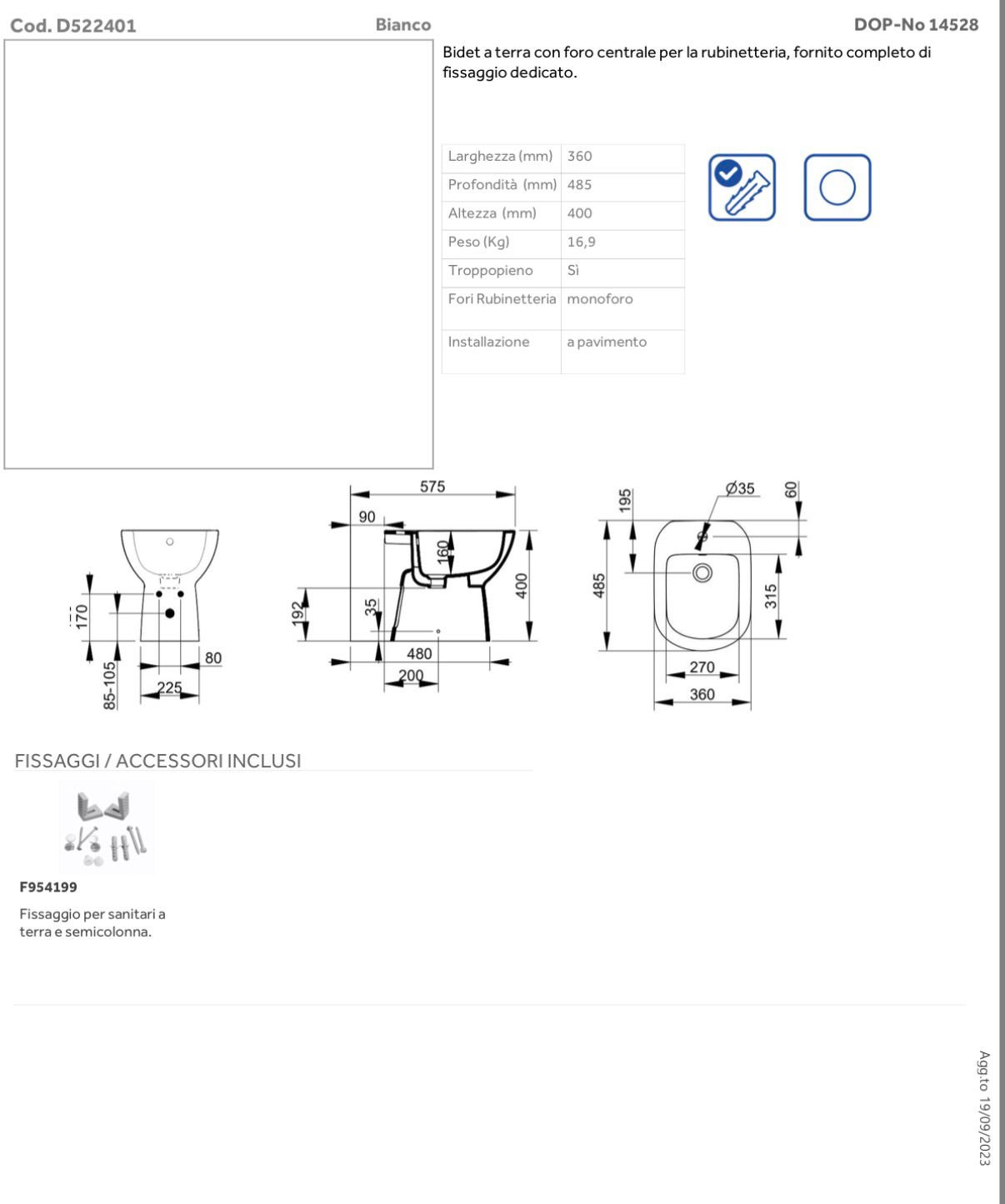 BIDET BIANCO MOD. GEMMA2 - immagine 3
