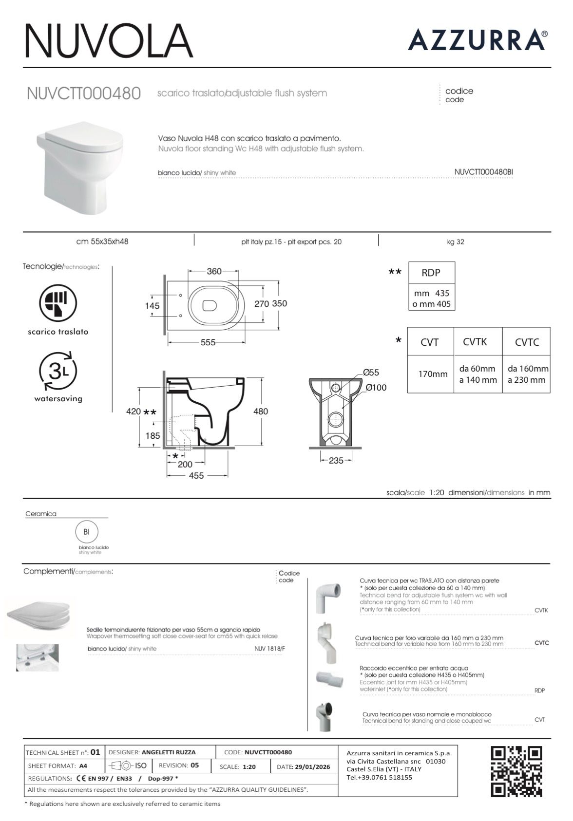 AZZURRA VASO NUVOLA H48 SCARICO TRASLATO BIANCO - immagine 3