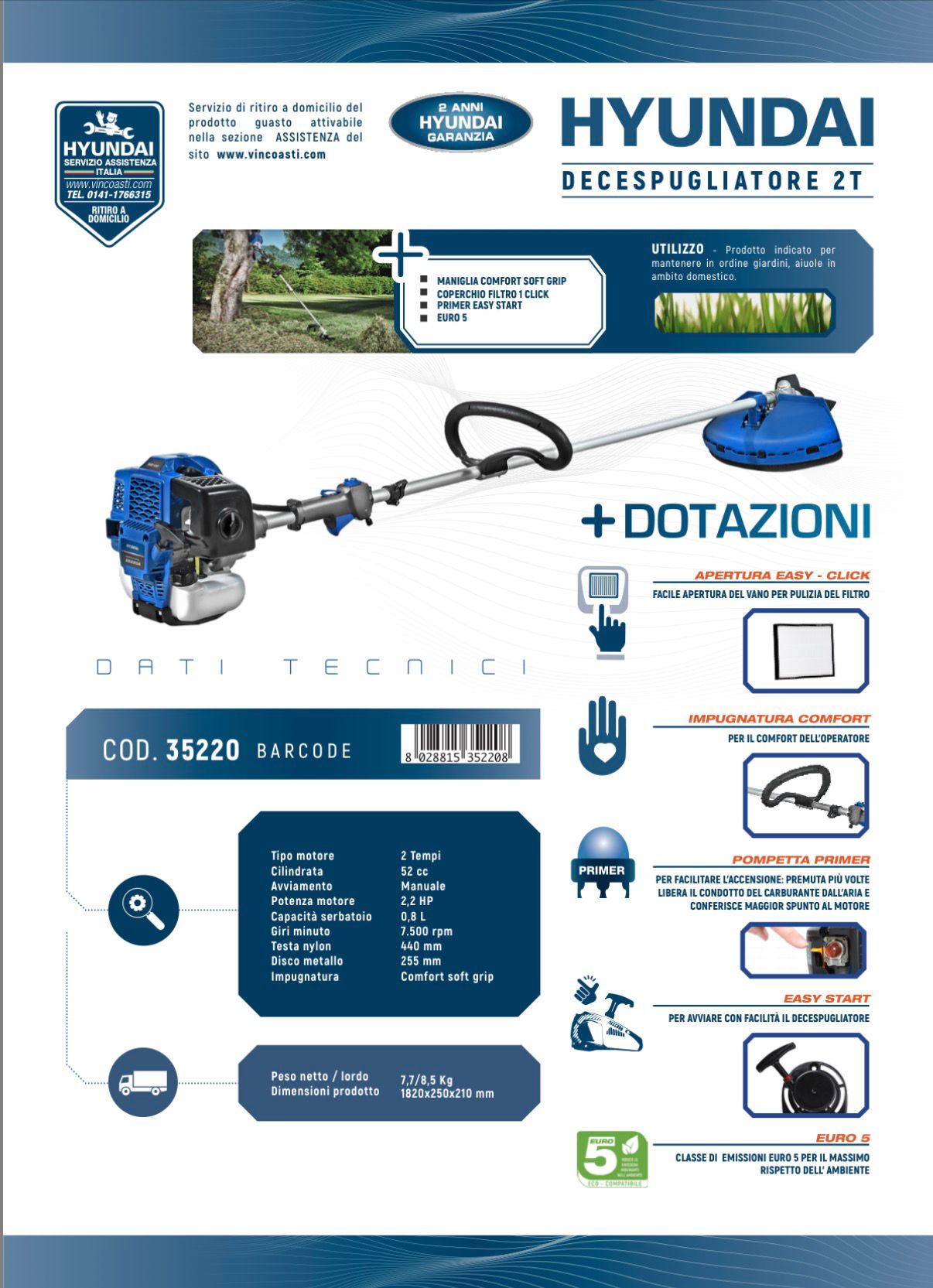 DECESPUGLIATORE HYIUNDAI 52CC 2.2HP MOD.LDBC520C - immagine 2