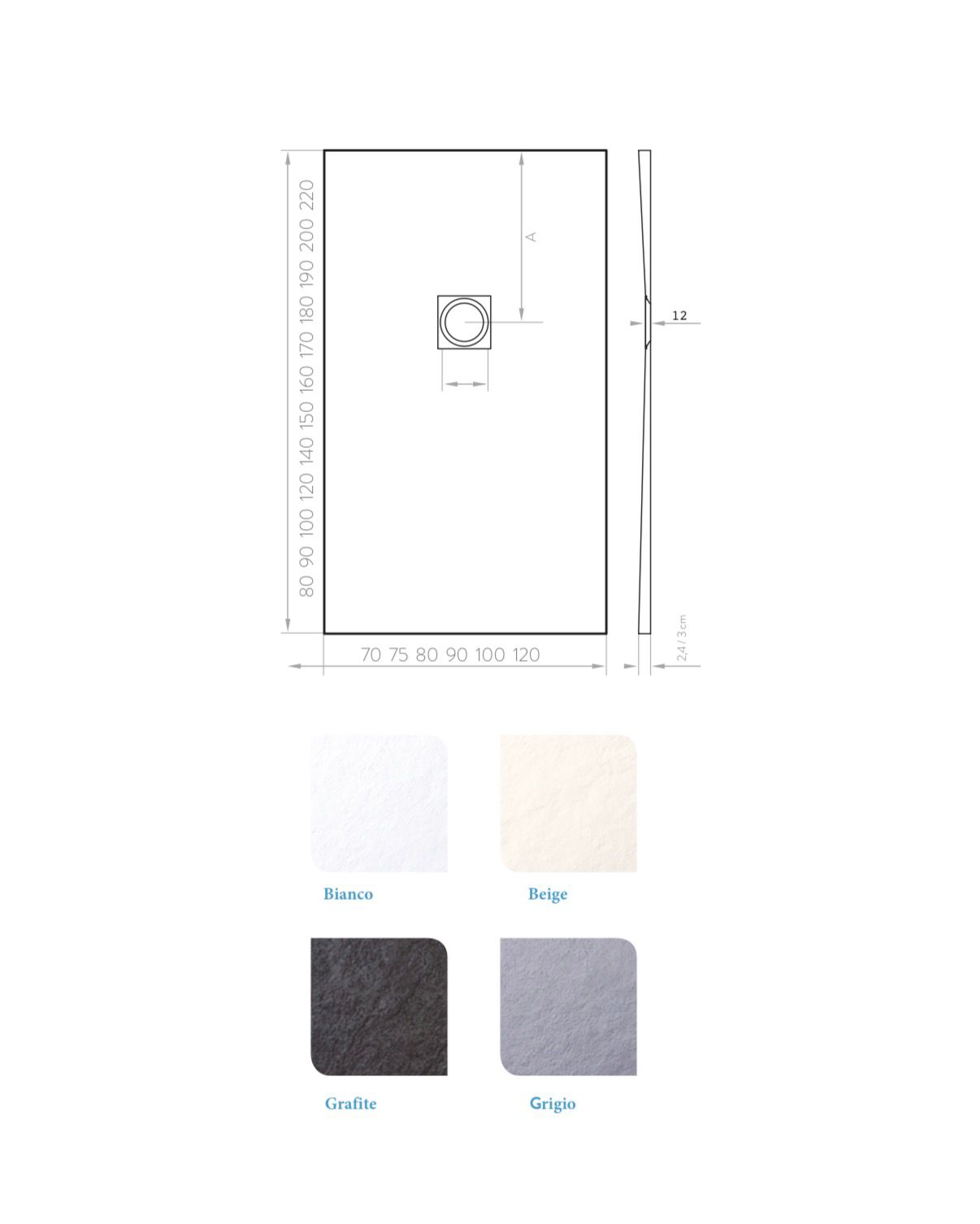 PIATTO DOCCIA STONE 80X170 H3 GRAFITE - immagine 2