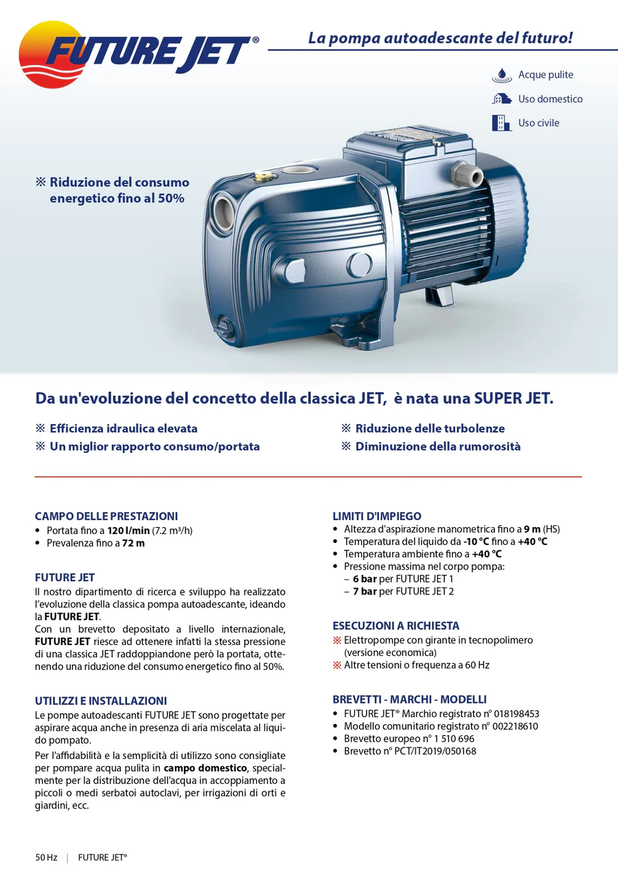 ELETTROPOMPA MONOFASE FUTURE 1.0HP JETM2CX PEDROLLO - immagine 2