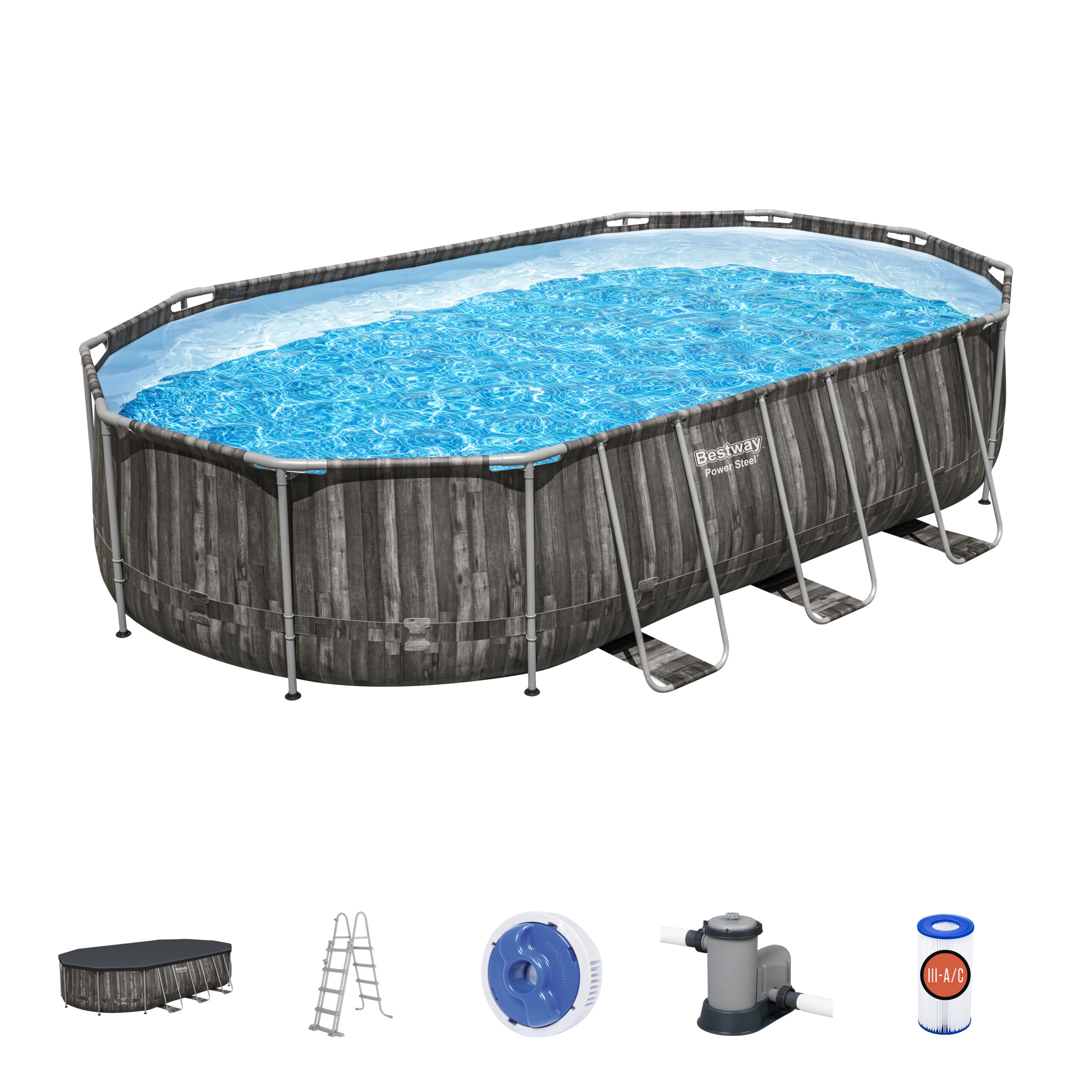 PISCINA BESTWAY EFFETTO LEGNO SCURO 610X366X122 CM OVALE - immagine 2