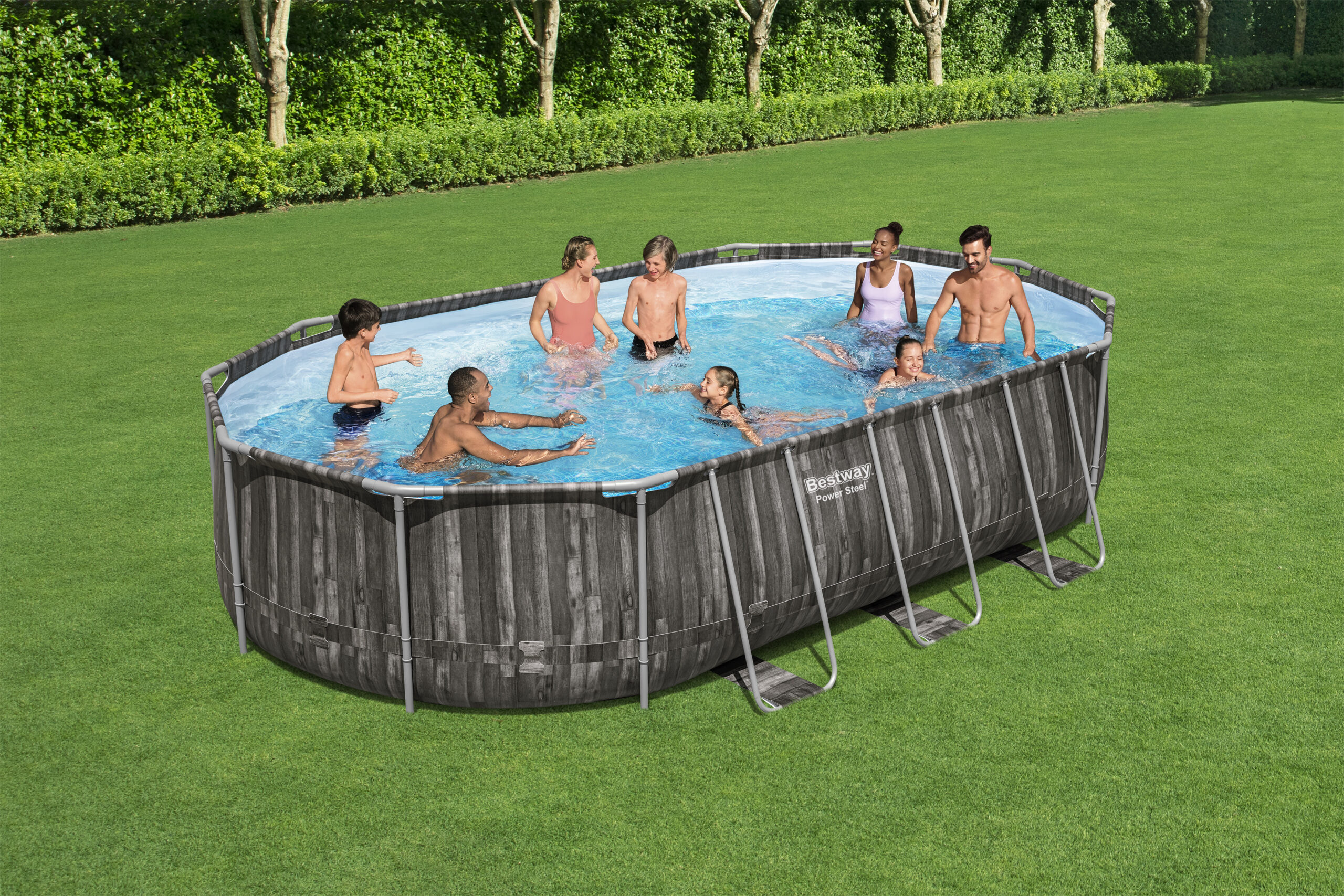 PISCINA BESTWAY EFFETTO LEGNO SCURO 610X366X122 CM OVALE - immagine 3