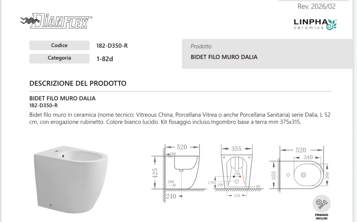 BIDET FILOMURO MODELLO DALIA L 52 BIANCO - immagine 2