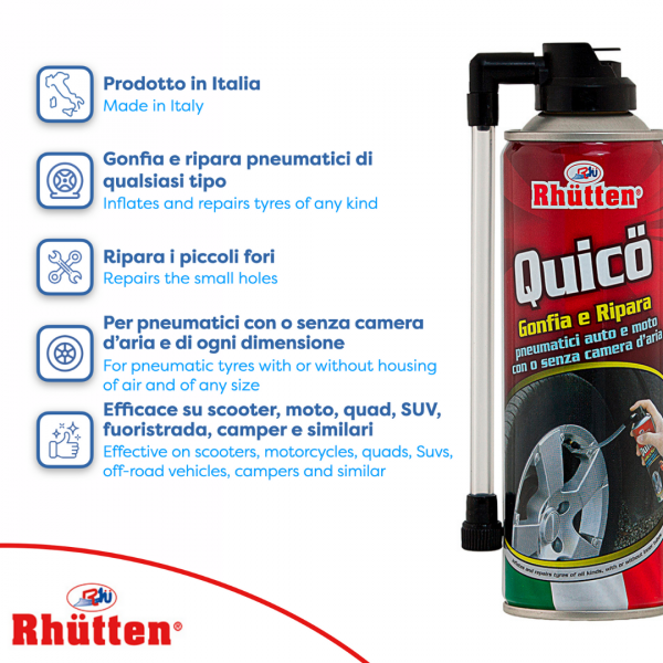 RHUTTEN QUICO GONFIA E RIPARA PNEUMATICI AUTO E MOTO 300ML - immagine 3