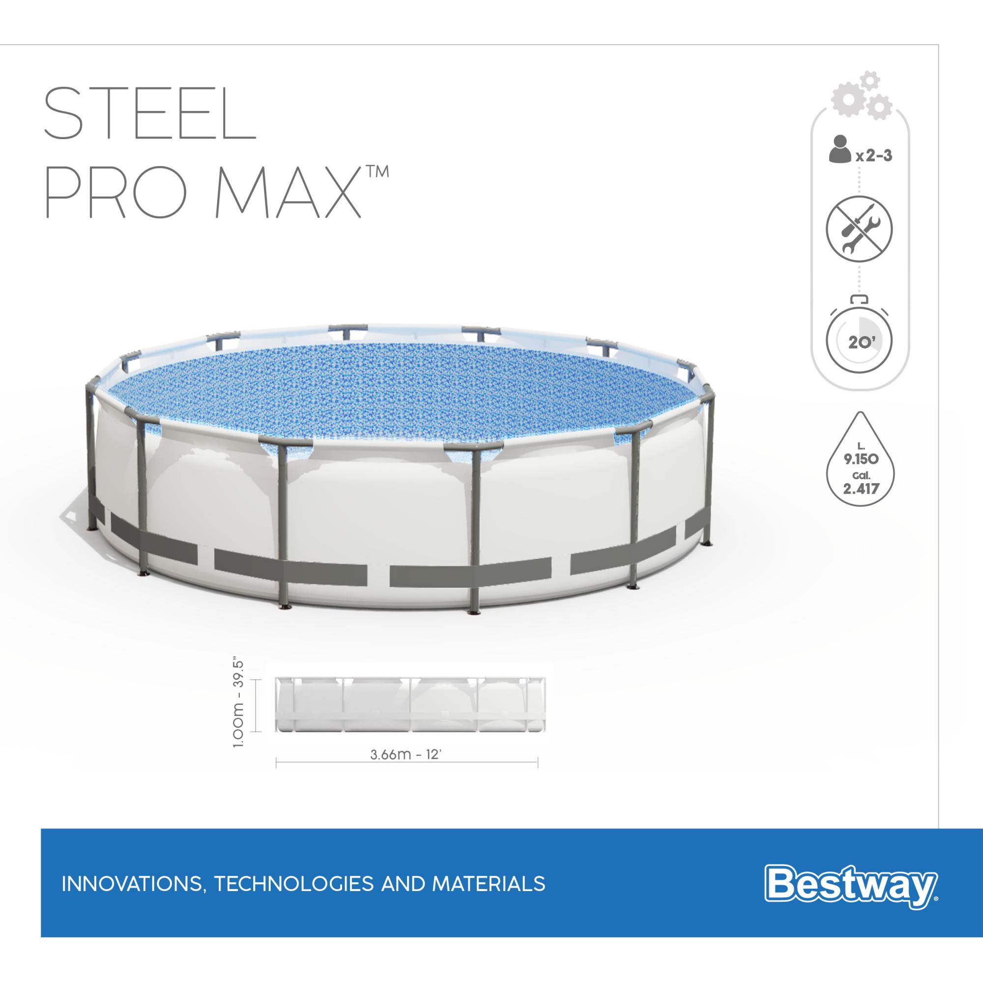 PISCINA BESTWAY STEEL PRO MAX 366X100 CM 9150LT GRIGIO CHIARO - immagine 6