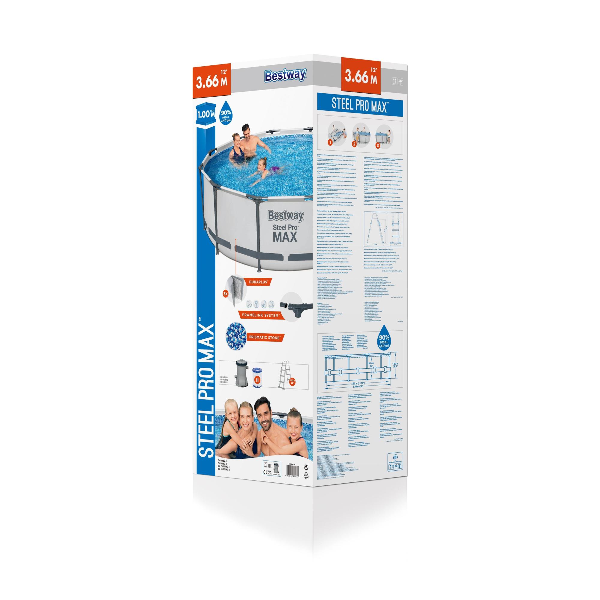 PISCINA BESTWAY STEEL PRO MAX 366X100 CM 9150LT GRIGIO CHIARO - immagine 5