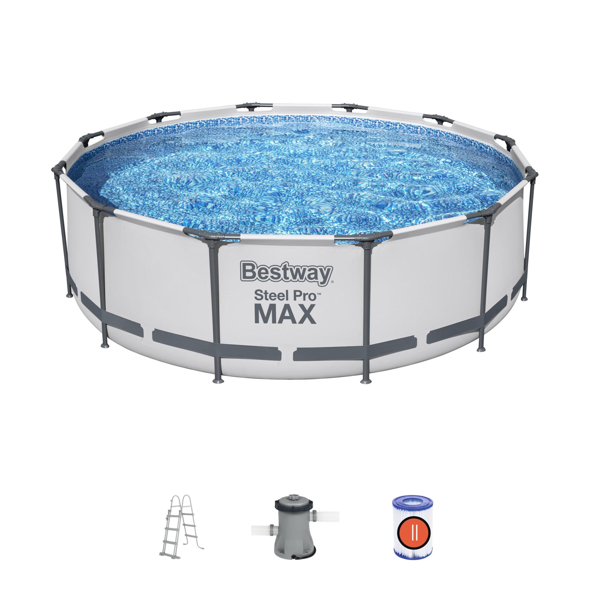 PISCINA BESTWAY STEEL PRO MAX 366X100 CM 9150LT GRIGIO CHIARO - immagine 2