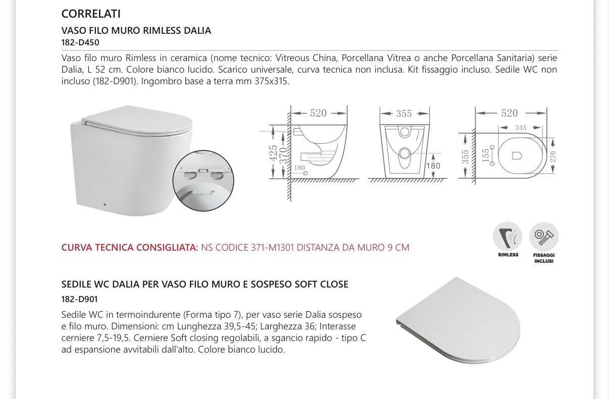 VASO FILOMURO RIMLESS MODELLO DALIA L 52 BIANCO - immagine 2