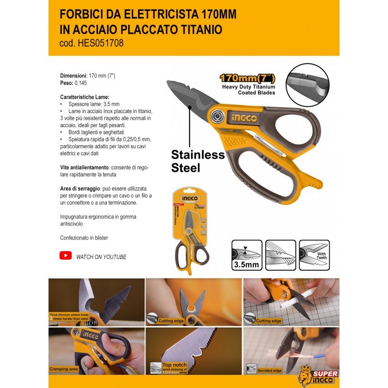 FORBICIA PER ELETTRICISTI 170 MM INGCO - immagine 3