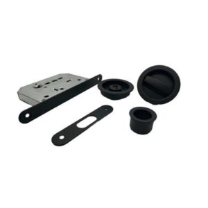 KIT TONDO PER PORTE SCORREVOLI NERO CON SERRATURA E GANCIO E0262N70