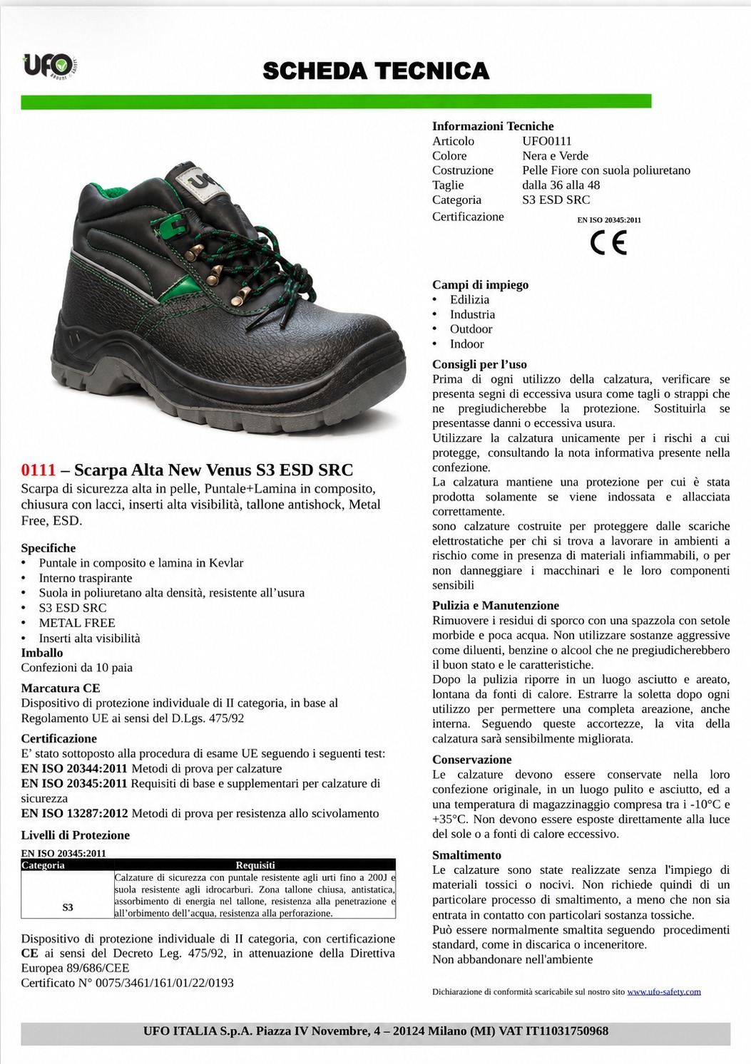SCARPA ANTINFORTUNISTICA ALTA IN PELLE UFO VENUS H SIZE 40 FAIO100040 - immagine 2